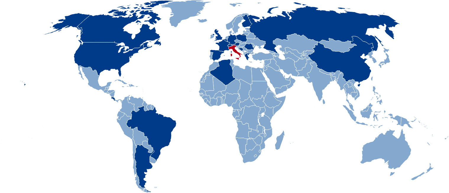 Algérie | Argentine | Autriche | Belgique | Bosnie | Brésil | Canada | Chine | Costa Rica | Finlande | France | Allemagne | Grèce | Italie | Luxembourg | Pologne | Royaume-Uni | Roumanie | Russie | Espagne | États-Unis | Suisse