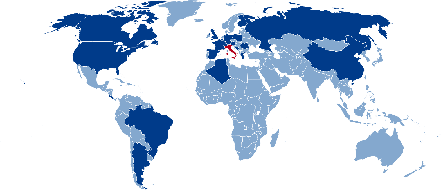 Algeria | Argentina | Austria | Belgio | Bosnia | Brasile | Canada | Cina | Costa Rica | Finlandia | Francia | Germania | Grecia | Italia | Lussemburgo | Polonia | Regno Unito | Romania | Russia | Spagna | Stati Uniti | Svizzera